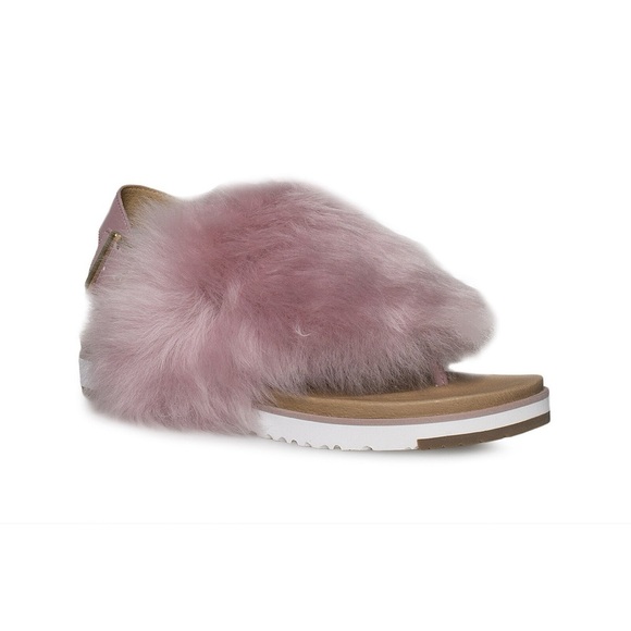 UGG Holly Pink Dawn Luxe Sheepskin Slingback Fuzzy Leather Y2K Platform Slide - Picture 3 of 11